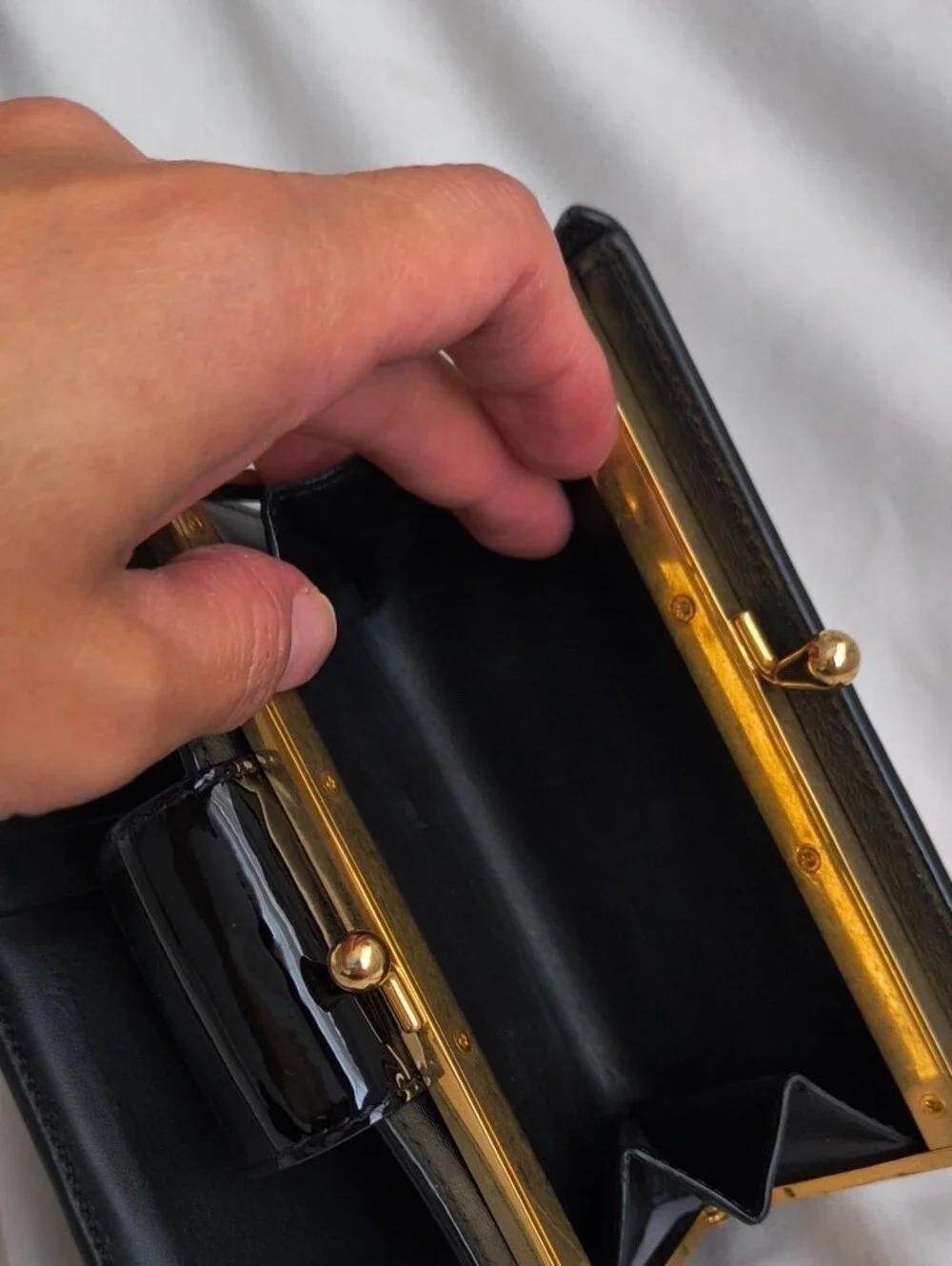 Celine Black Patent Leather Wallet with Snap Closure